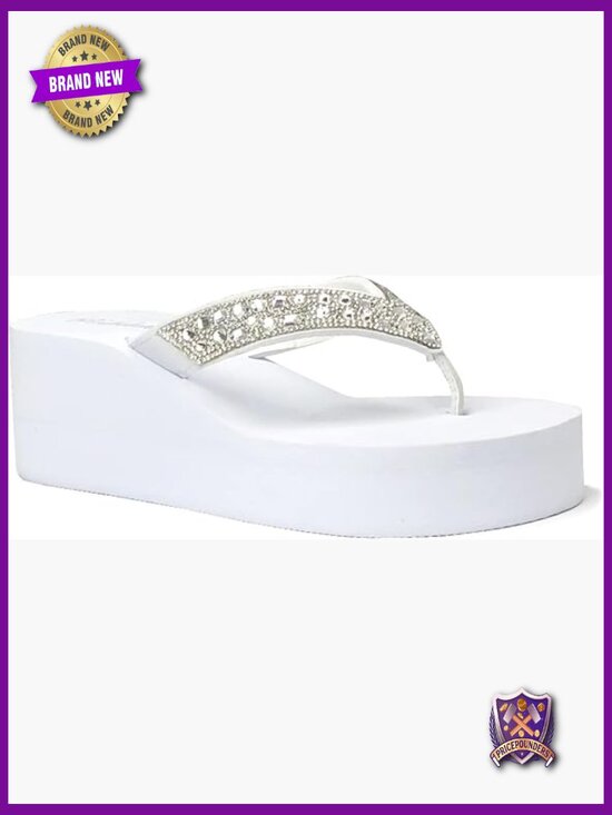 Shoes - Rhinestone Platform Wedge Sandals T-Strap Jewel Sandals for Women